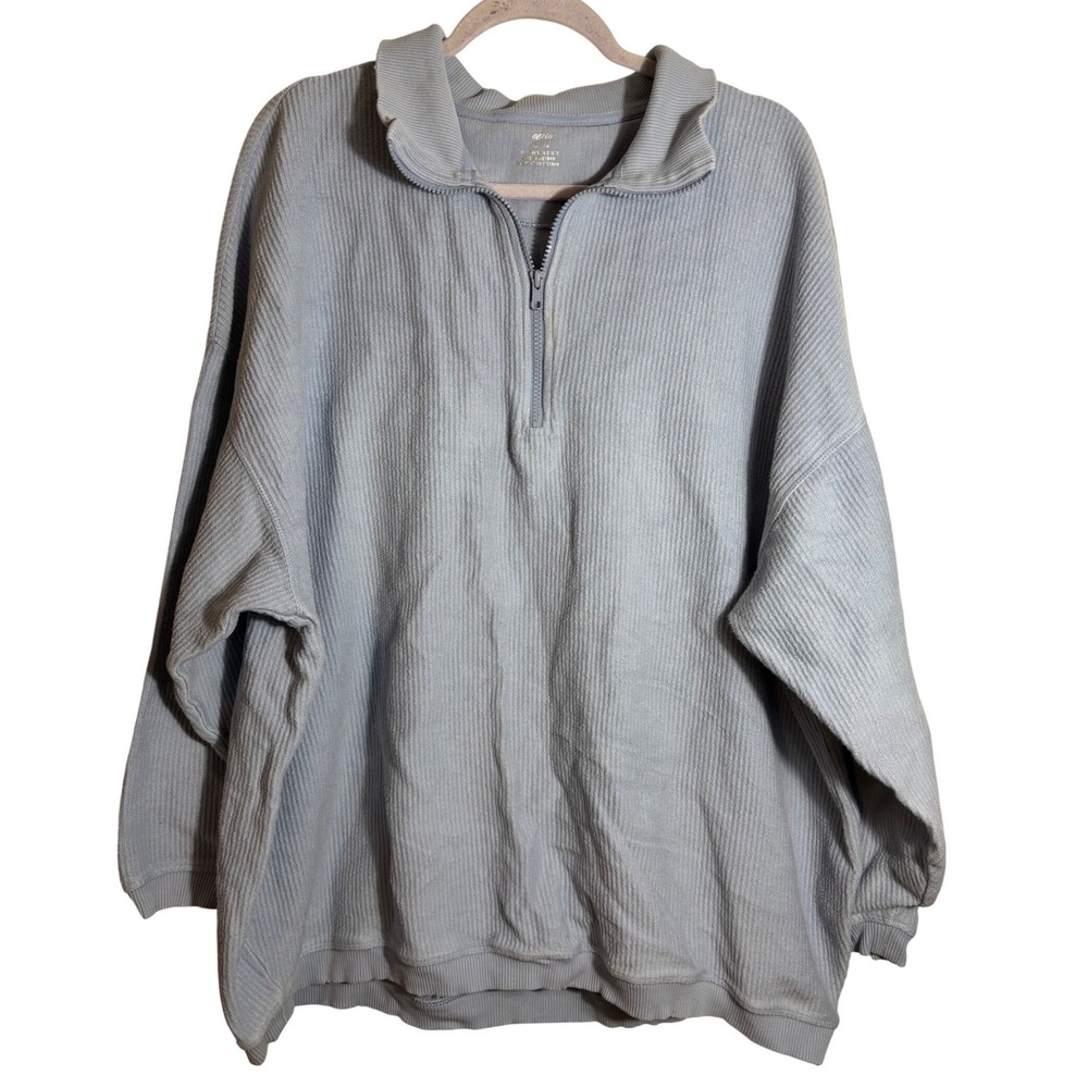 Aerie Women's Light Blue Ribbed Quarter-Zip Pullover Sweatshirt‎ Size XL